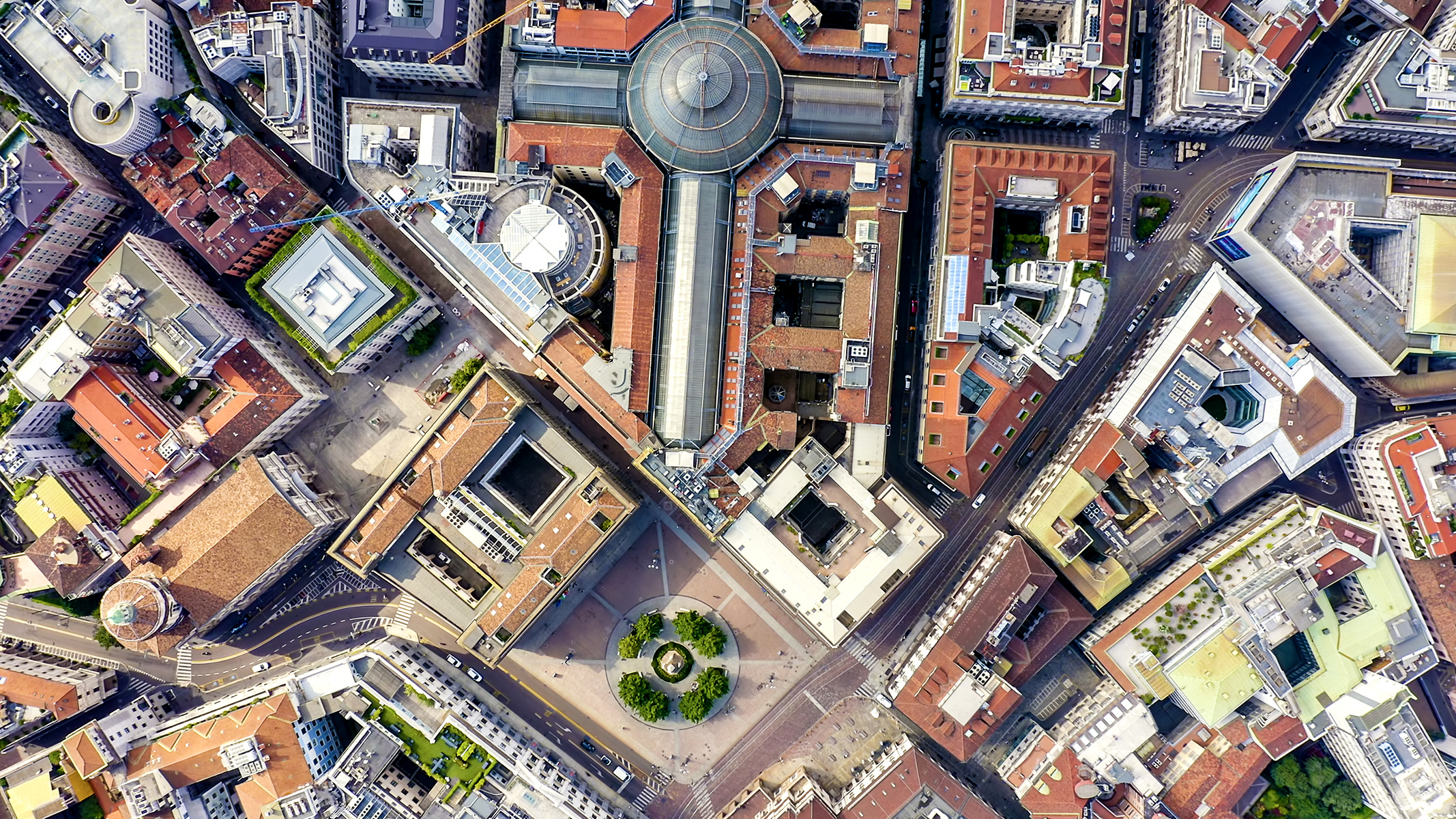 Aerial imagery of buildings in a dense urban area