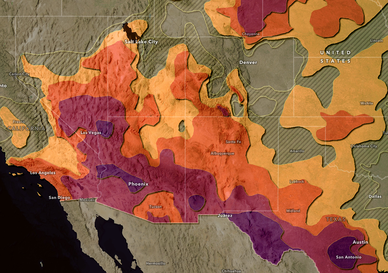Heat map of the Southwestern United States. 