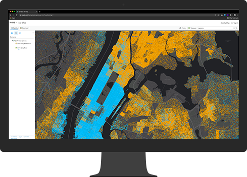 Il monitor di un computer mostra una mappa aerea del cluster della città.