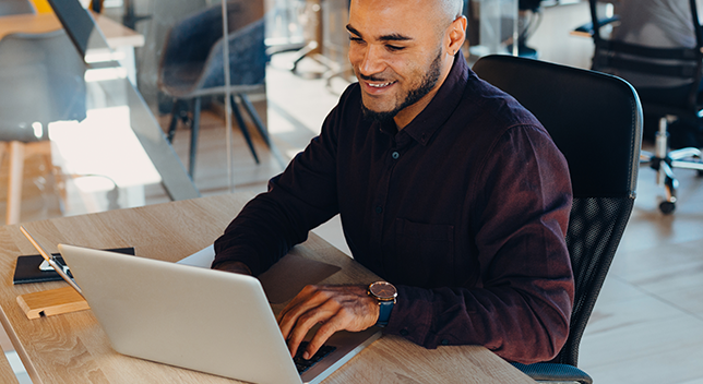 Un professionista lavora a un computer portatile in un ambiente d'ufficio.