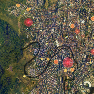 Map analysis showing red, orange, and yellow circles of varied size