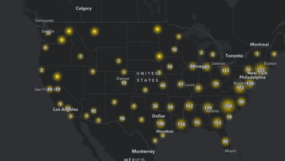 Map of NAACP office locations in the U.S., using location intelligence to identify disparities along geographic lines