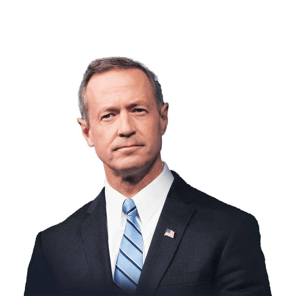 Martin O’Malley, governor of Maryland, wearing a suit and tie with an American flag pin on his lapel, and a beach pier in the background